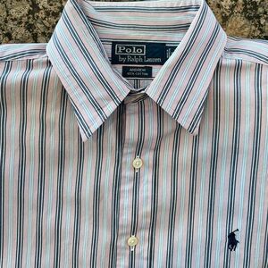 Polo men’s dress shirt size 16 34/35 100% cotton blue stripe